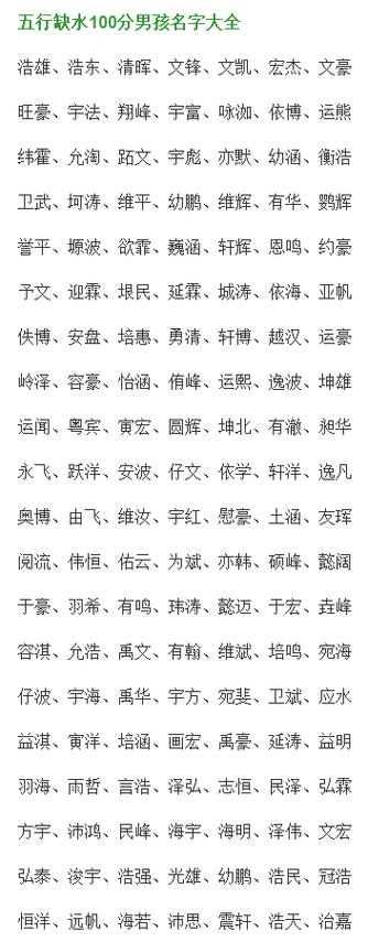 五行缺水100分男孩名字缺水男孩名字精选