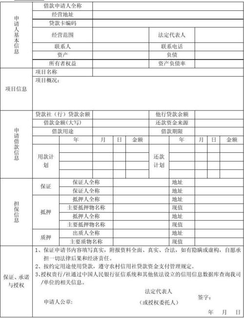 2023年农村信用社贷款申请表格