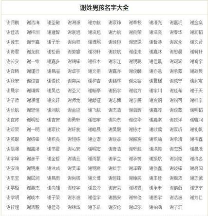 谢姓男孩名字大全姓谢的男宝宝起什么名字好起名字(姓谢起名)