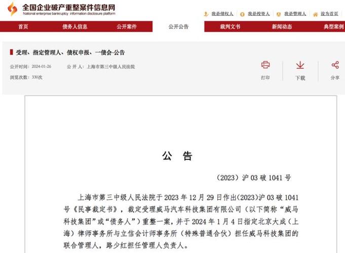 威马汽车破产重整案最新进展!|威马|中级人民法院|市