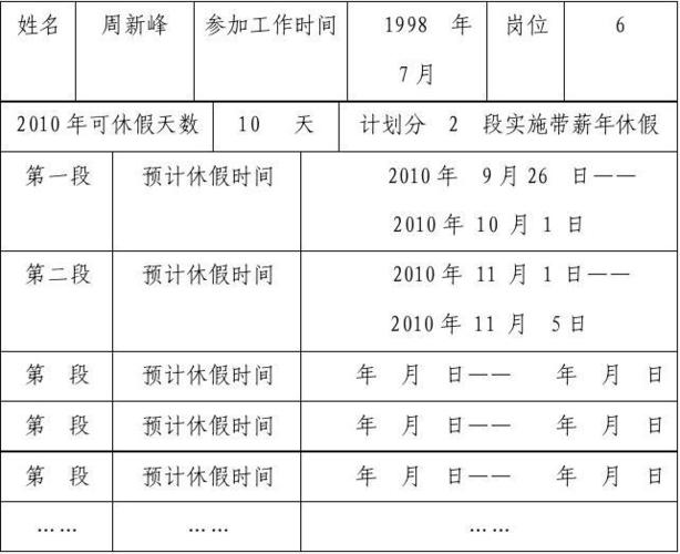 员工带薪年休假计划表