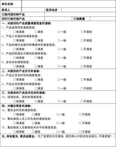 客户服务满意度调查表