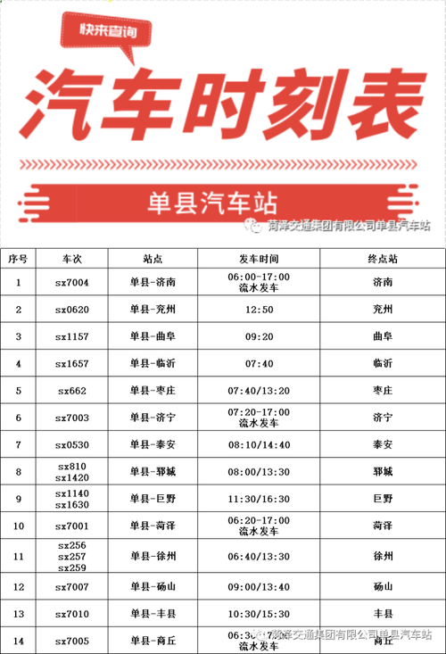 公告单县汽车站和单县汽车客运总站截检站最新汽车时刻表